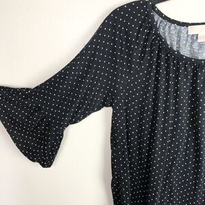 Michael Kors Bell Sleeves Top Size M Flowy Jersey Knit Polka Dots Black White